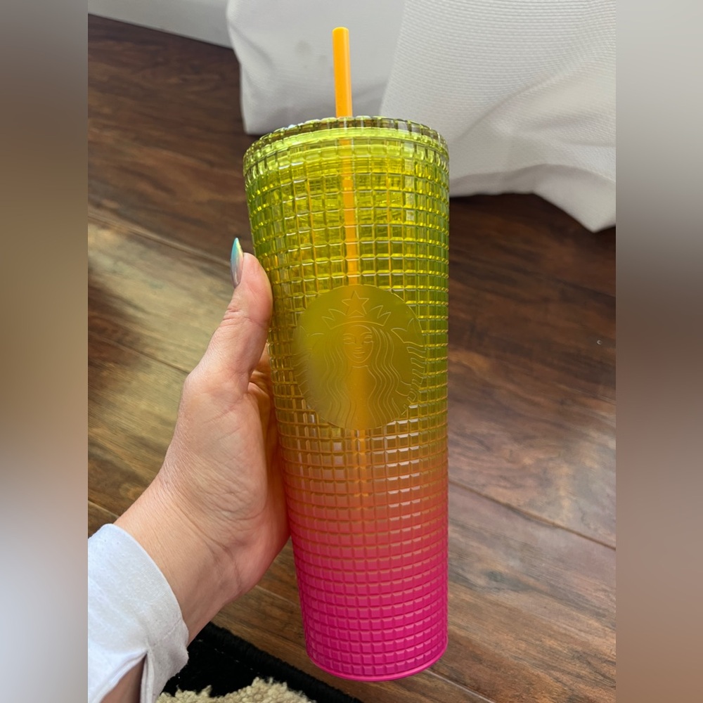 Starbucks neon yellow to pink large cup